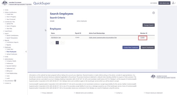 Screenshot of member ID employee listing