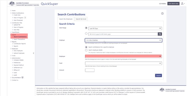 Screenshot of search contributions tab