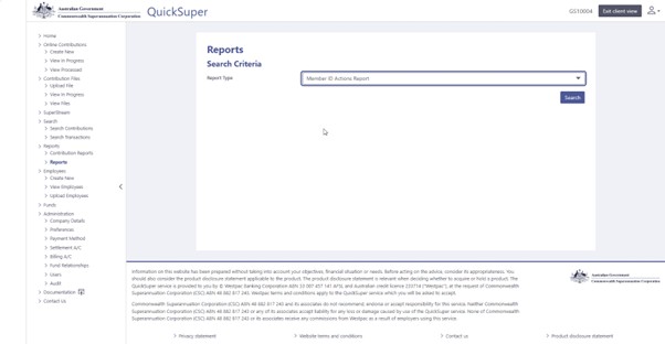 Screenshot of member ID report
