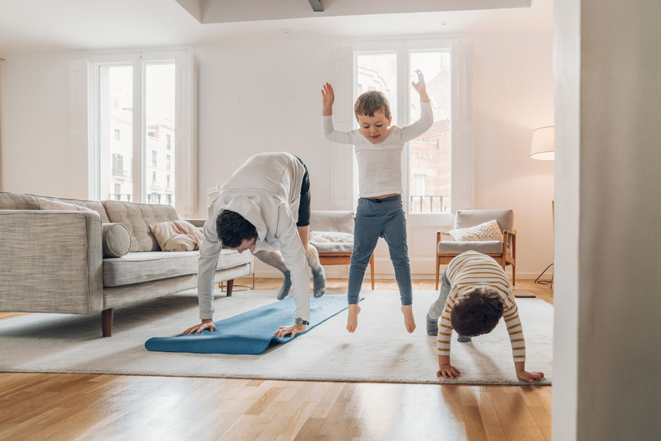 Family exercising at home